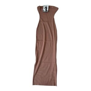 NWT naked wardrobe tan brown ribbed strapless maxi dress small